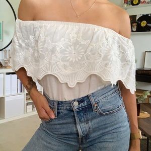 White Floral Lace Off The Shoulder Top